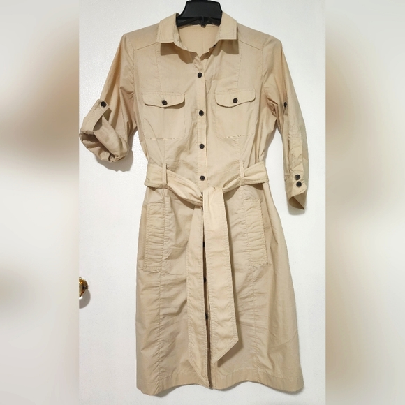 Zara Dresses & Skirts - Zara Khaki Zafari Tan Utility Belted Shirt Dress